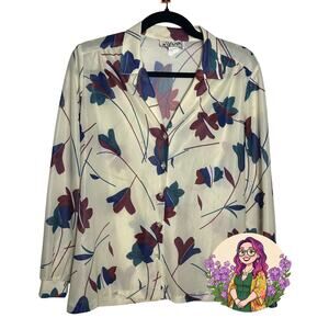 VTG Vera Neumann Ivory Floral Button Up Blouse Size 12 Whimsygoth Boho Mod 70s